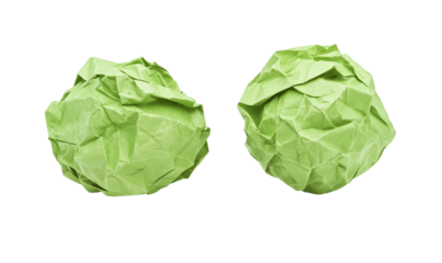 Two Crumpled Green Paper Balls Texture Recycling Ideas, Transparent Background, Ai Generative Images