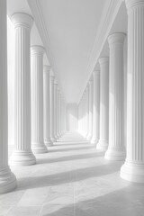Majestic white architectural columns in a sunlit corridor.