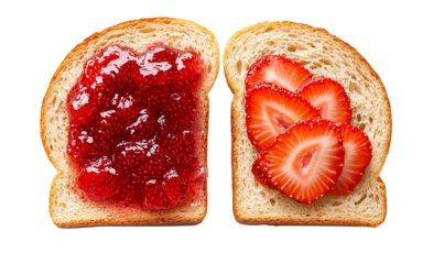 Strawberry Toast Jam Sliced Strawberries on Bread, Transparent Background, Ai Generative Images