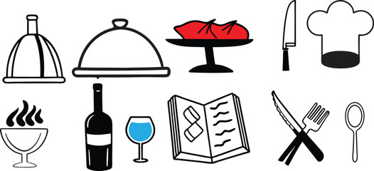 Chef hand instruments silhouette vector art on white background.