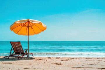Photo of beach chair sea furniture umbrella.