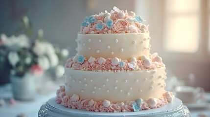 An Elegant Two-Tiered Ice Cream Cake with Pastel Colors Ideal for Weddings and Special Events