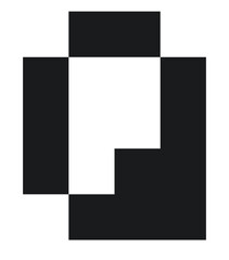 black font letter Q with pixel 8bit style