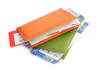 Passports with airplane tickets isolated on white