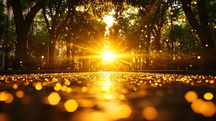 Golden Sunset in a Park