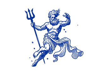 Poseidon hand drawn sketch vector