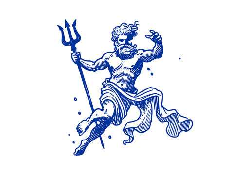 Poseidon hand drawn sketch vector