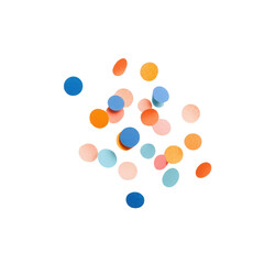 Fototapeta premium Colorful circular paper confetti scattered on a white background for celebrations.