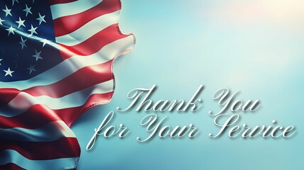 Waving American Flag with "Thank You for Your Service" Inscription on Blue Background