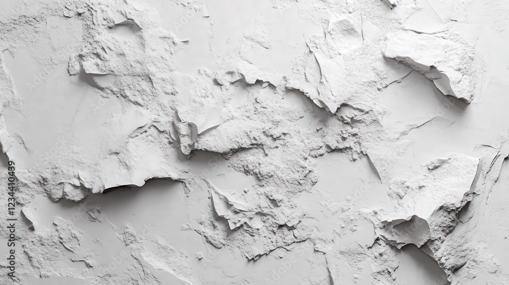 Poster texture of a white surface with mix of fine powdery grains and large flakes creating an abstract bac