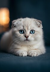 Fototapeta premium A fluffy kitten with big round eyes staring curiously at the camera