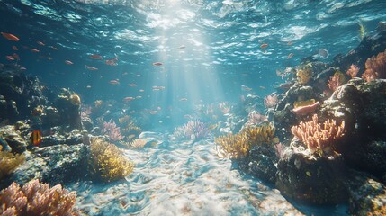 Fototapeta premium Underwater Scene Showing Vibrant Coral Reef And Fish