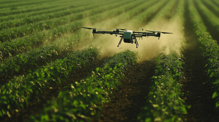 Dron spraying pesticides over the field