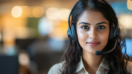 Beautiful Indian woman working as a call operator in call center