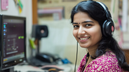 Indian woman working in a call center