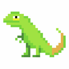 Obraz premium Retro Green Pixel Lizard on White Background Nostalgic 8 bit Digital Art for Gaming and Design Projects
