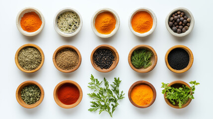 collection of spices on clean background