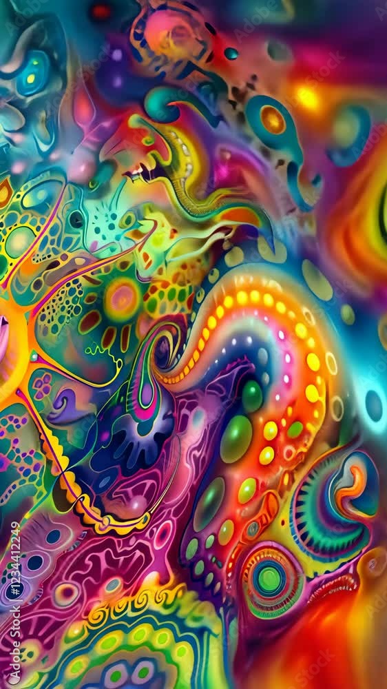 Poster experience a mesmerizing display of vibrant colors and intricate patterns that flow seamlessly, crea
