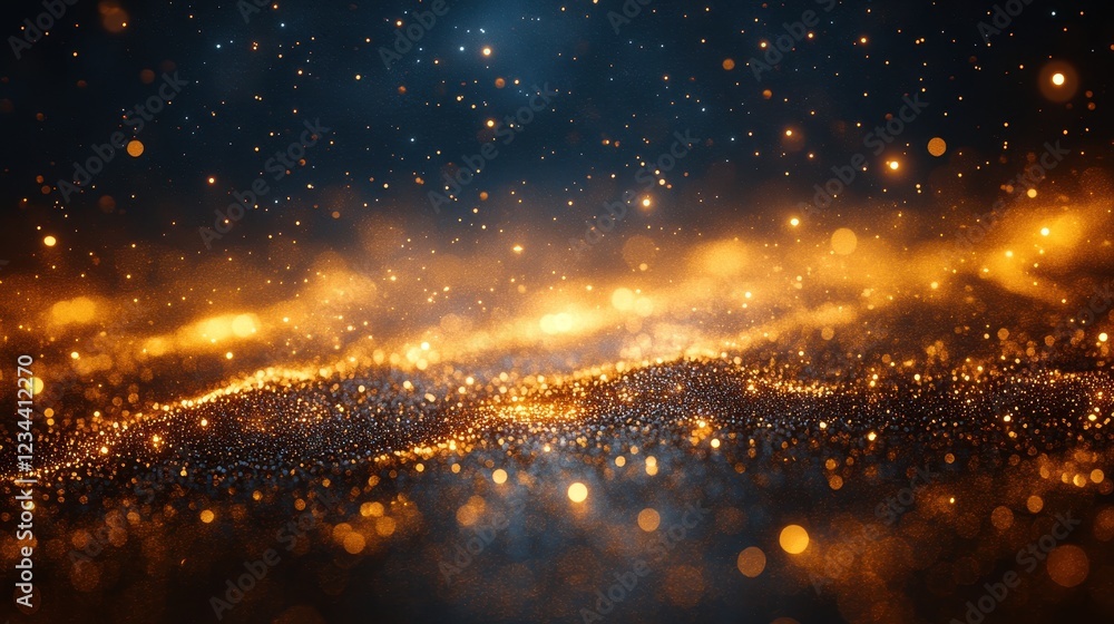 Poster A shimmering abstract background with glowing particles and waves of light.