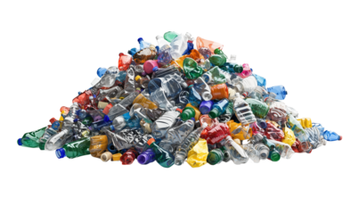 Pile of Recycled Plastic Bottles Waste Recycling Environment, Transparent Background, Ai Generative Images