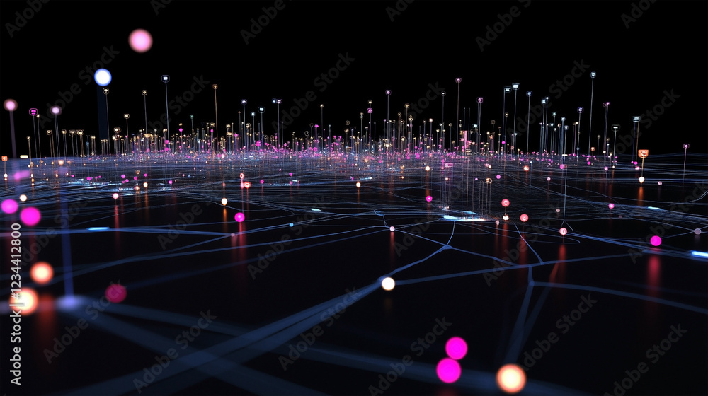 Poster a computer generated image of a city with many lights