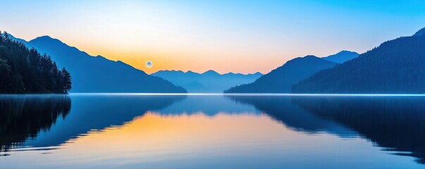Fototapeta premium Tranquil Reflections on a Calm Lake: Nature's Peaceful Embrace