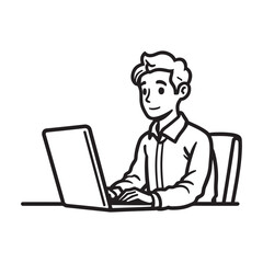 minimalist sketch of a professional man using a laptop at a desk
