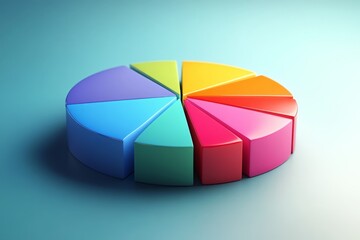 Obraz premium Colorful pie chart with eight segments on a blue background representing data visualization