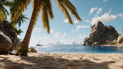 Tropical Beach Paradise Experience Remote Island Scenic Landscape Serene Environment Panoramic View Nature's Beauty