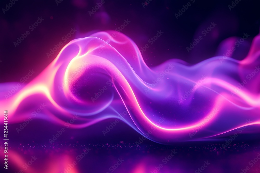 Poster Colorful abstract wave pattern with glowing light effects in dark background