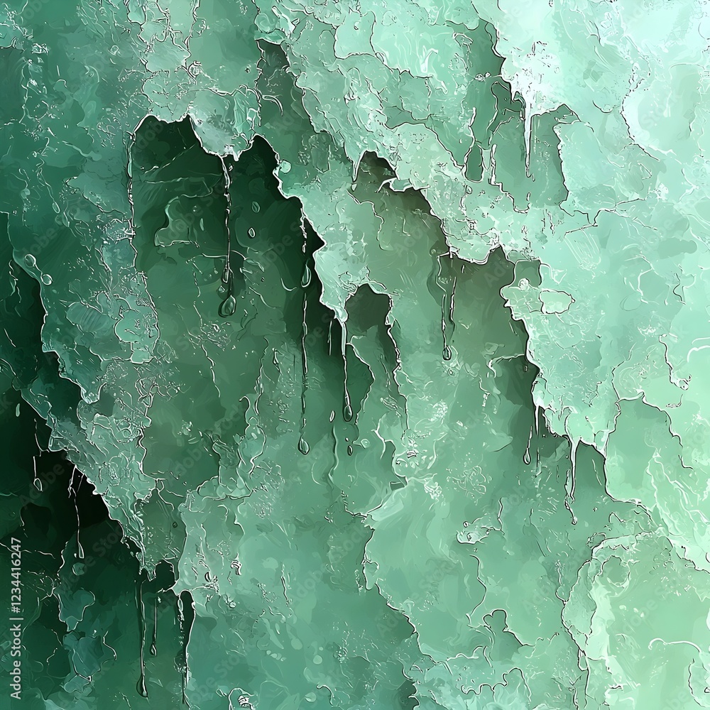 Poster an abstract close-up of layered aqua and green textures, creating a mesmerizing effect with fluid sh