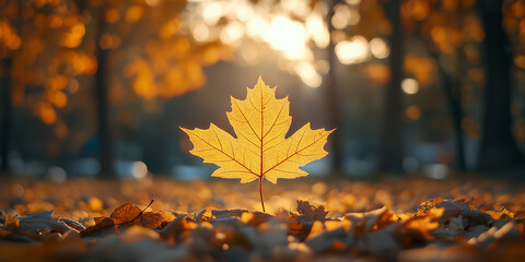 Autumn leaves falling park nature photography colorful environment close-up view seasonal change and beauty