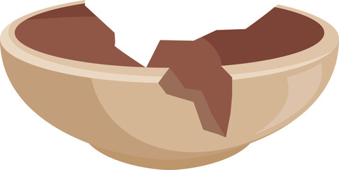 Empty ceramic bowl broken and cracked, representing damage, fragility and imperfection
