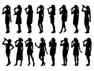GIRLS DRINKING SILHOUETTE ON WHITE BACKGROUND