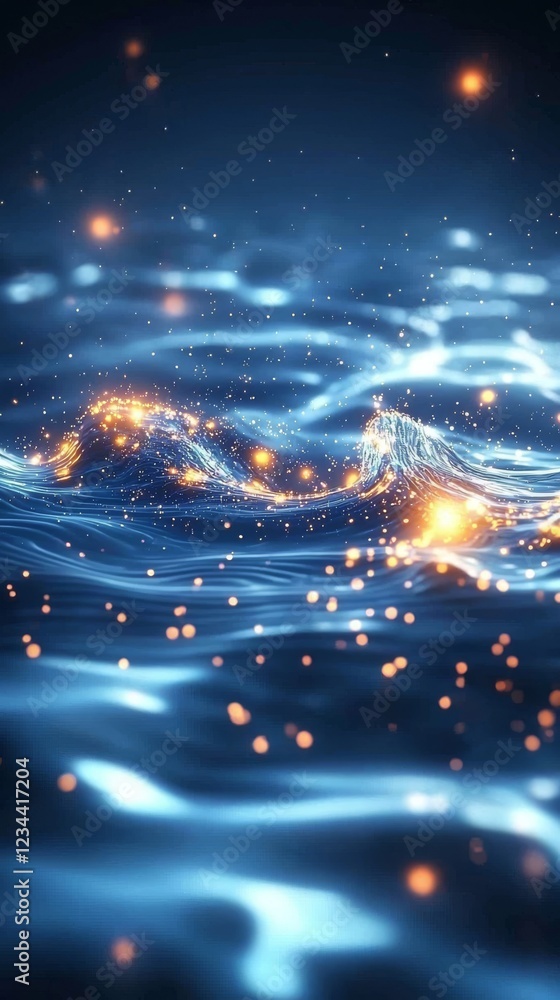Poster glowing abstract blue wave animation digital art motion graphics dark background dynamic view visual
