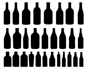 GLASS BOTTLES SILHOUETTE ON WHITE BACKGROUND