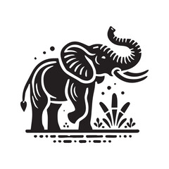Black and White Elephant Silhouette Design