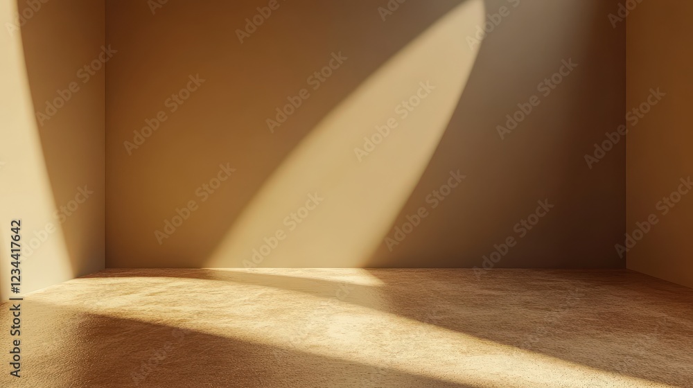 Poster 3d render of an empty dark beige wall background with soft shadows and natural light for minimalisti