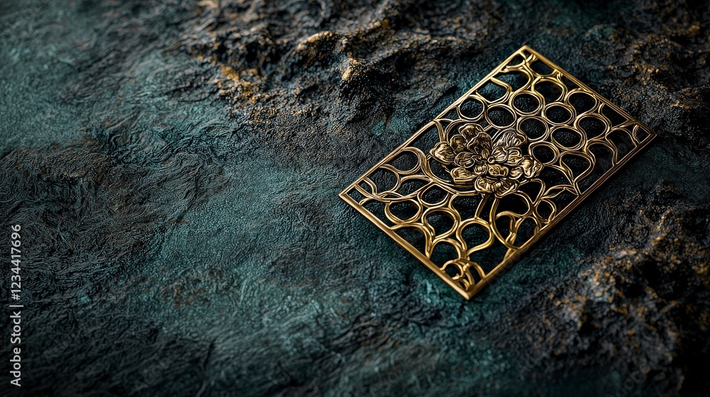 Poster Intricate golden takai motif design elegant display art piece textured background close-up view decorative concept