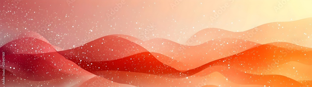 Poster a vibrant abstract landscape featuring flowing red and orange waves with a soft gradient and sparkli