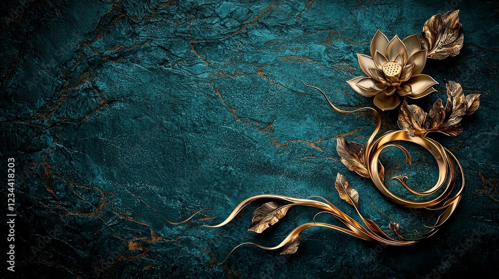 Poster Golden than bua motif artwork artistic creation mystical environment elegant design close-up view decorative concept