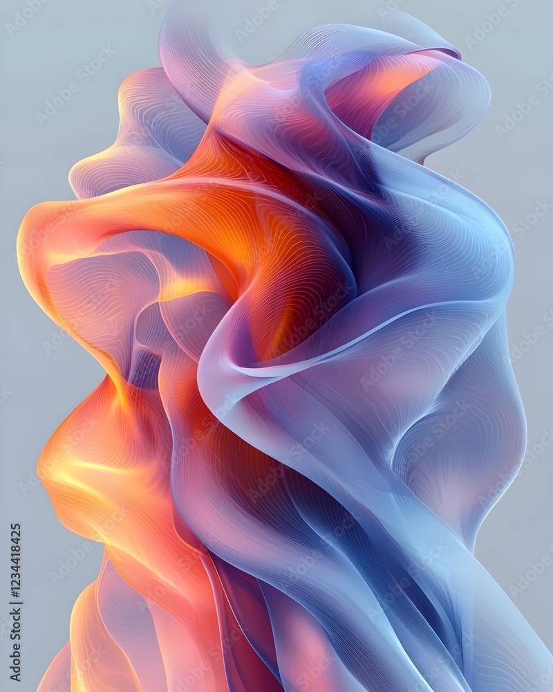 Poster an abstract display of flowing colors in shades of orange and blue, creating a sense of movement and