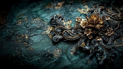 Ornate dok kha motif featuring lifelike golden carvings artistic detail vibrant color palette elegant design close-up view