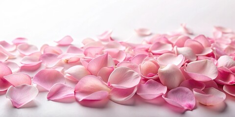 Obraz premium Soft pink rose petals scattered on a white background, nature, petal, nature, petal,beauty, blossoms, bloom