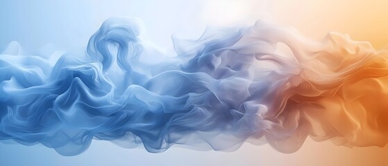 Fototapeta premium An ethereal swirl of soft blue and orange hues blending seamlessly, creating a dreamy abstract background with flowing, wavy textures that evoke a feeling of tranquility.