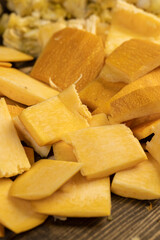 orange pumpkin fruit details cut into pieces for cooking