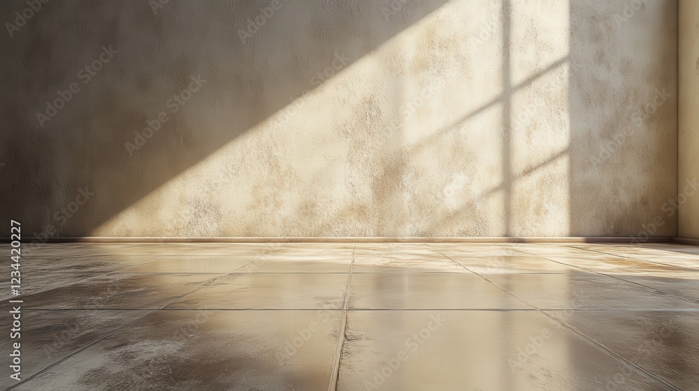 Poster 3d render of an empty dark beige wall background with sunlight reflection and minimalistic interior 