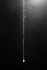 Single dew drop hanging on a delicate spider silk thread.