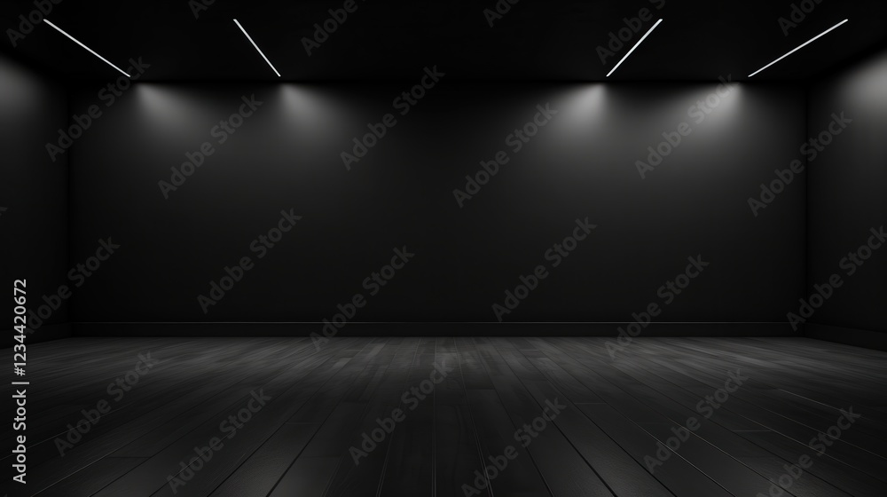 Poster 3d render of an empty dark wall background in black color with subtle lighting effects for various d