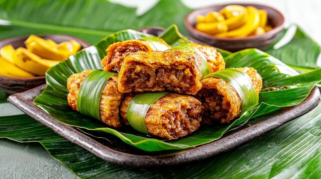 Naklejki Barbados conkie delights a closeup of traditional caribbean treat vibrant setting culinary art food photography